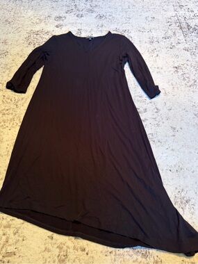 Eileen Fisher Black Long-Sleeve V-Neck A-Line Dress